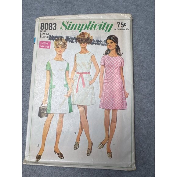 Simplicity 8083 Vintage Sewing Pattern Misses Dress Size 14 Uncut 1969 - Picture 1 of 6